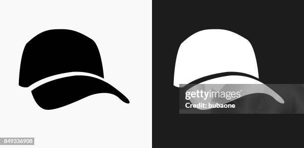 golf cap icon on black and white vector backgrounds - different hats stock illustrations