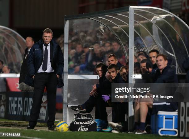 Everton's manager David Moyes on the touchline.