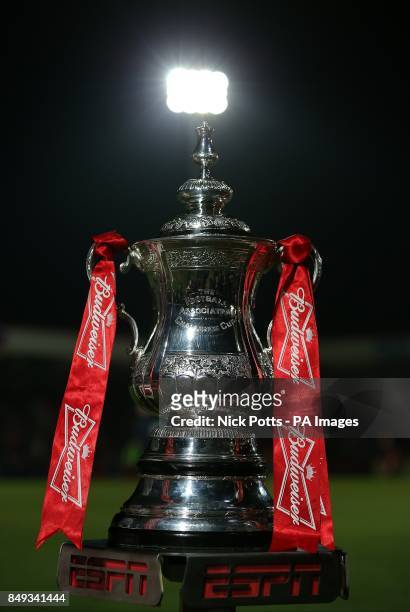 The FA Cup trophy on display at the game