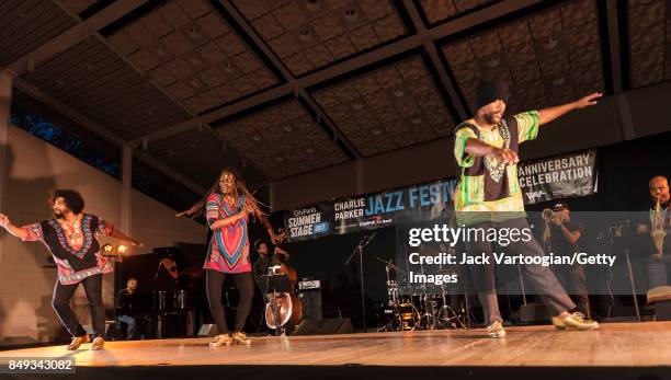 Fore, from left, American tap dancers Jason Samuels Smith, Dormeshia Sumbry-Edwards, and Derick K Grant perform in Samuels Smith's 'Chasin' the Bird...