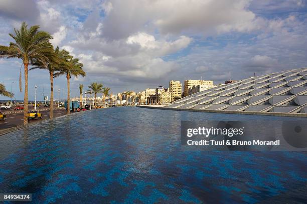 egypt, alexandria, alexandrina library. - alexandria egypt fotografías e imágenes de stock