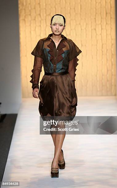 Model walks the runway during Christian Siriano 2009 Fashion Show at Mercedes-Benz Fashion Week in New York February 19, 2009.