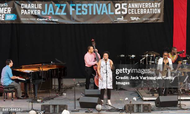 American vocalist Charenee Wade leads her quintet during a performance at the 25th Annual Charlie Parker Jazz Festival in Harlem's Marcus Garvey...