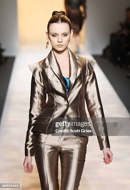 Model walks the runway during Christian Siriano 2009 Fashion Show at Mercedes-Benz Fashion Week in New York February 19, 2009.