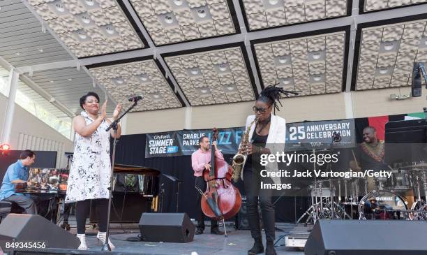 American vocalist Charenee Wade leads her quintet during a performance at the 25th Annual Charlie Parker Jazz Festival in Harlem's Marcus Garvey...