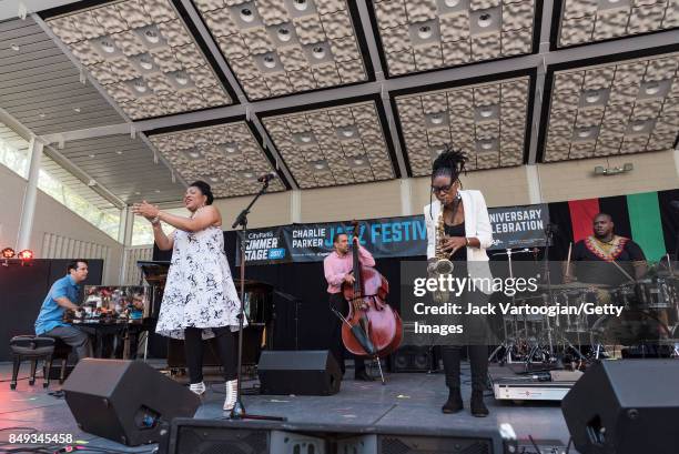 American vocalist Charenee Wade leads her quintet during a performance at the 25th Annual Charlie Parker Jazz Festival in Harlem's Marcus Garvey...