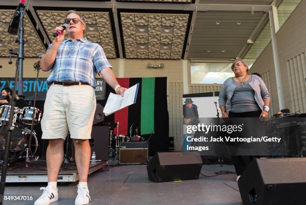 Charlie Parker Jazz Festival founder, director and producer Sam Turvey speaks to the audience at the 25th Annual Charlie Parker Jazz Festival in...