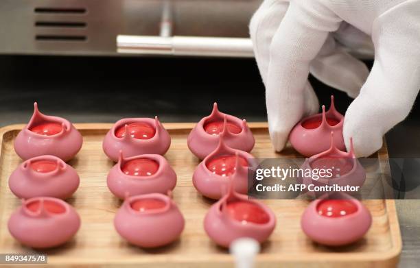 Ruby chocolate, a new pink chocolate obtained without adding berries, flavors or colorants, is presented to the media at the Barry Callebaut Belgium...