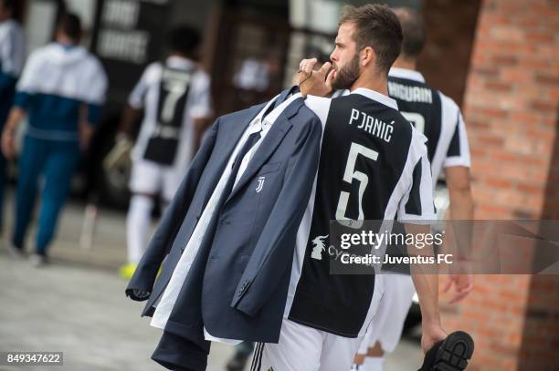 Miralem Pjanic of Juventus attends the official First Team Squad Photocall on September 18, 2017 in Turin, Italy.