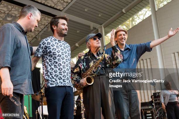 Members of the Lee Konitz Quartet take a bow after their performance at the 25th Annual Charlie Parker Jazz Festival in Harlem's Marcus Garvey Park,...