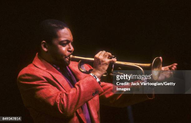 American Jazz composer and musician Wynton Marsalis plays trumpet as he performs during a Marsalis Family concert at Lincoln Center's Alice Tully...
