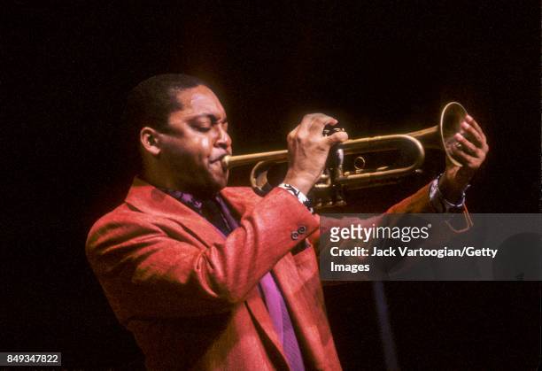 American Jazz composer and musician Wynton Marsalis plays trumpet as he performs during a Marsalis Family concert at Lincoln Center's Alice Tully...