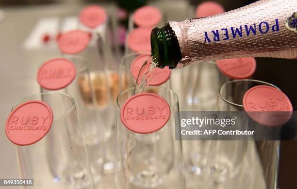 Ruby chocolate, a new pink chocolate obtained without adding berries, flavors or colorants, is presented to the media at the Barry Callebaut Belgium...