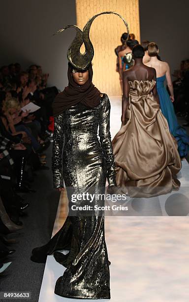 Model walks the runway during Christian Siriano 2009 Fashion Show at Mercedes-Benz Fashion Week in New York February 19, 2009.