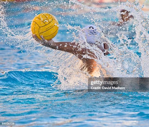 water polo player passing the ball. - waterpolo imagens e fotografias de stock