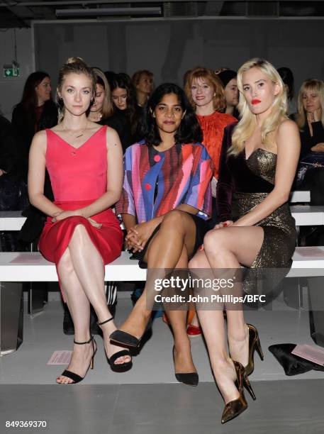 Portia Freeman, Amara Karan and Betsy attend the Emilio de la Morena show during London Fashion Week September 2017 on September 19, 2017 in London,...