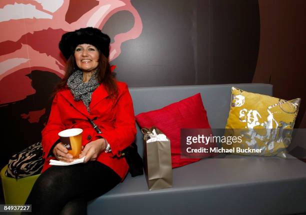 Guest poses at the McDonald's McCafe' during Mercedes-Benz Fashion Week 2009 at Bryant Park on February 19, 2009 in New York City.