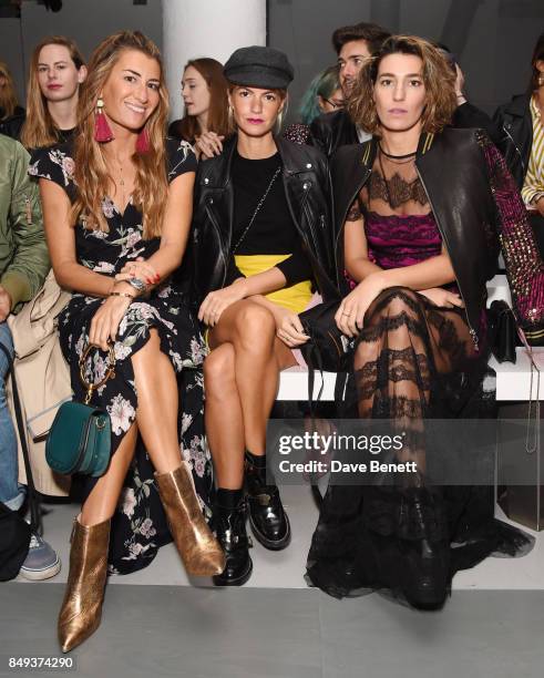 Silvia Bartabac, Patricia Sanes and Eugenia Osborne attend the Emilio De La Morena SS18 Catwalk Show at BFC Show Space on September 19, 2017 in...