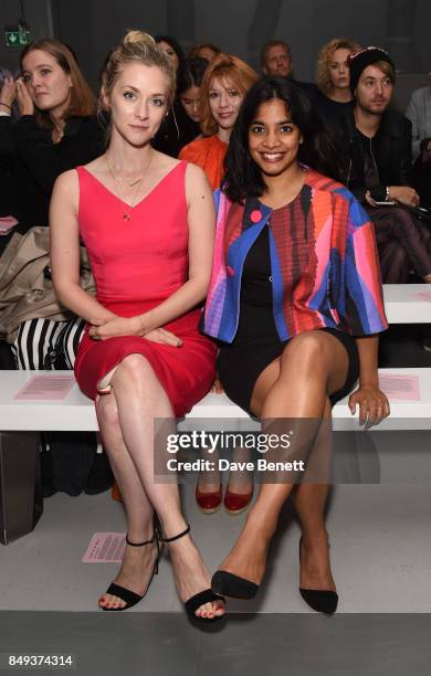 Portia Freeman and Amara Karan attend the Emilio De La Morena SS18 Catwalk Show at BFC Show Space on September 19, 2017 in London, England.