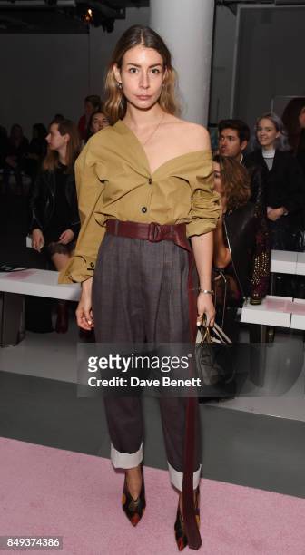 Irina Lakicevic attends the Emilio De La Morena SS18 Catwalk Show at BFC Show Space on September 19, 2017 in London, England.