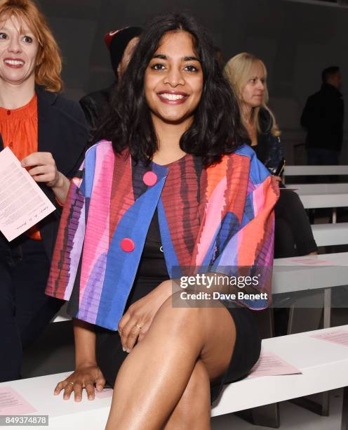 Amara Karan attends the Emilio De La Morena SS18 Catwalk Show at BFC Show Space on September 19, 2017 in London, England.