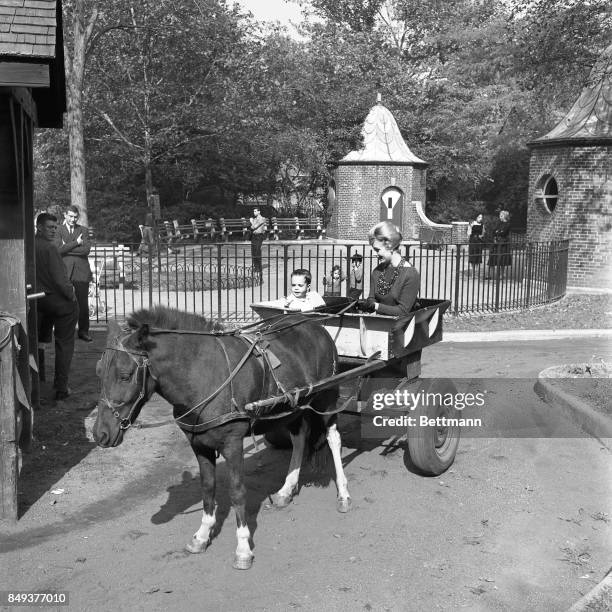 Ride in a pony cart is an unexpected treat for Shaun Cassidy as he and his mom, Shirley Jones, clip-clop around the zoo area of Central Park for his...