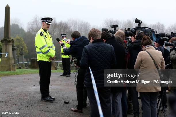 Chief Inspector Kenny Macleod speaks to the media at Old Monkland Cemetery in Coatbridge, where police finished an exhumation of a gravesite in the...