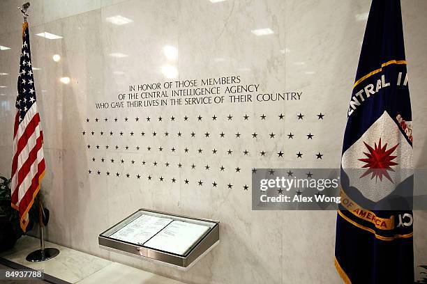 The Memorial Wall and the "Book of Honor" are seen in the lobby of the Original Headquarters Building at the Central Intelligence Agency headquarters...