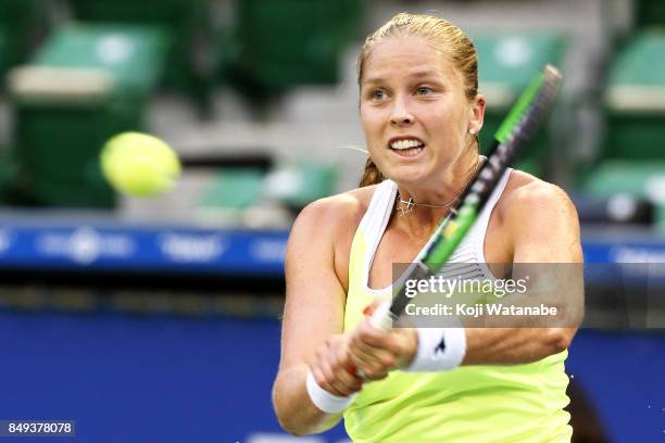 Shelby Rogers of the United States plays a backhand in her match against Risa Ozaki of Japan during day two of the Toray Pan Pacific Open Tennis At...