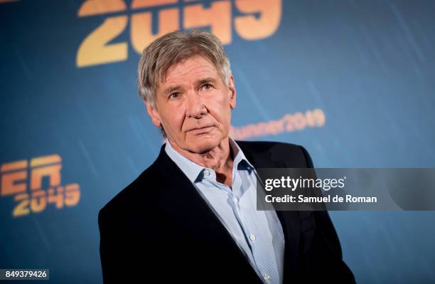 Actor Harrison Ford during 'Blade Runner 2049' Madrid Photocall on September 19, 2017 in Madrid, Spain.