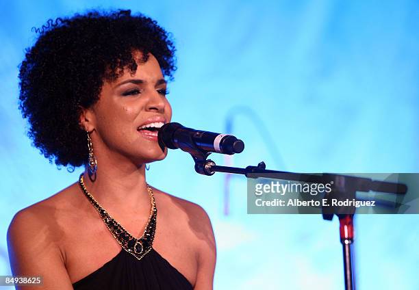 Singer Laura Izibor performs during the 4th annual "Oscar Wilde: Honoring The Irish In Film" awards held at The Ebell Club of Los Angeles on February...