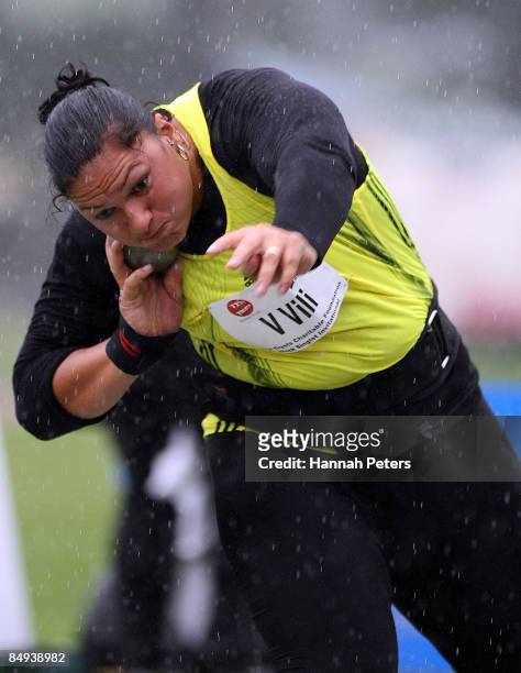 Valerie Vili of New Zealand competes in the Women's Shot Put Final during the 2009 Black Singlet Invitational at Trusts Stadium on February 20, 2009...