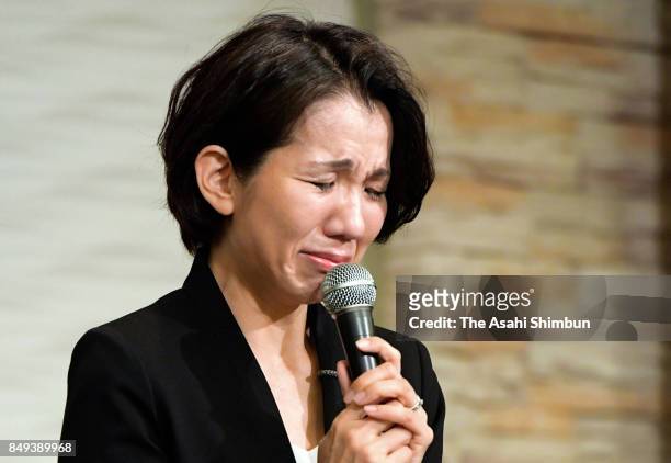Lower house lawmaker Mayuko Toyota attends a press conference after the meeting with her supporters t her constituency on September 18, 2017 in...
