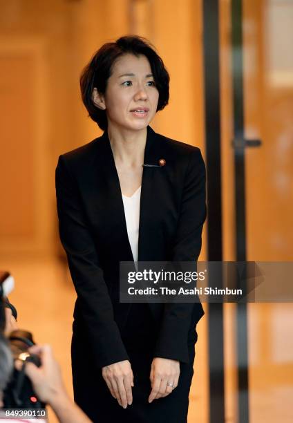 Lower house lawmaker Mayuko Toyota bows prior to the meeting with her supporters at her constituency on September 18, 2017 in Niiza, Japan. Toyota,...