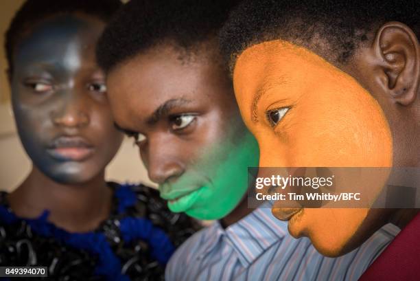 Models backstage ahead of the minki presentation during London Fashion Week September 2017 on September 19, 2017 in London, England.