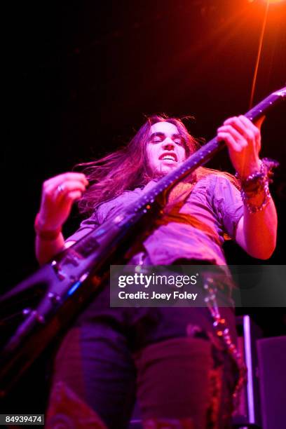 Joe Hottinger of Halestorm performs at the Egyptian Room at the Murat Centre on February 19, 2009 in Indianapolis.