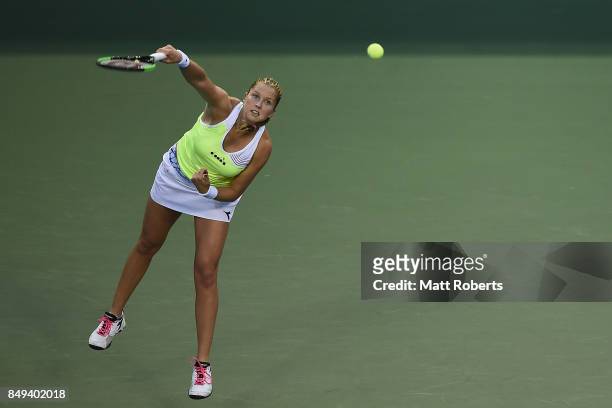 Shelby Rogers serves in her match against Risa Ozaki of Japan during day two of the Toray Pan Pacific Open Tennis At Ariake Coliseum on September 19,...