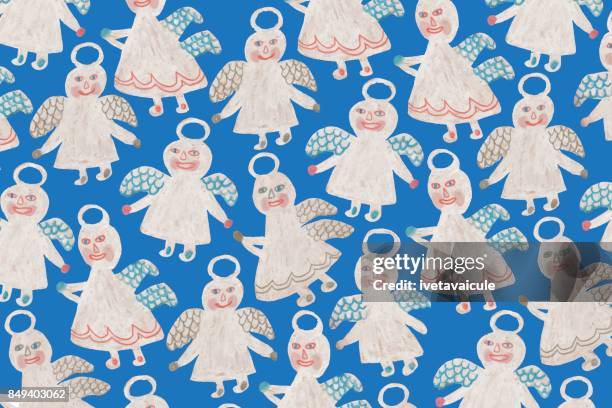 angels pattern on blue - blue angels stock illustrations