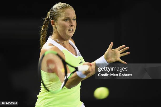 Shelby Rogers of the USA plays a forehand against Risa Ozaki of Japan during day two of the Toray Pan Pacific Open Tennis At Ariake Coliseum on...