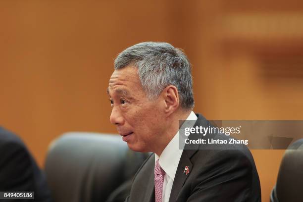 Singapore Prime Minister, Lee Hsien Loong attends a meeting with Chinese Premier Li Keqiang at The Great Hall Of The People on September 19, 2017 in...