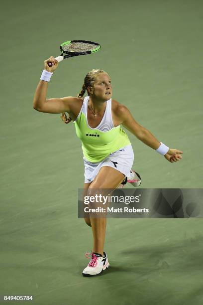 Shelby Rogers of the USA plays a forehand against Risa Ozaki of Japan during day two of the Toray Pan Pacific Open Tennis At Ariake Coliseum on...