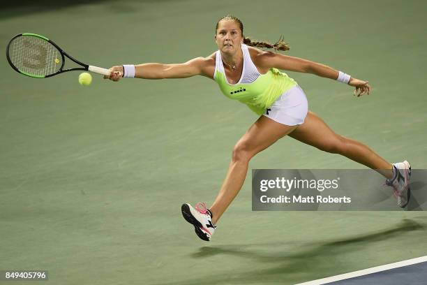 Shelby Rogers of the USA plays a forehand against Risa Ozaki of Japan during day two of the Toray Pan Pacific Open Tennis At Ariake Coliseum on...