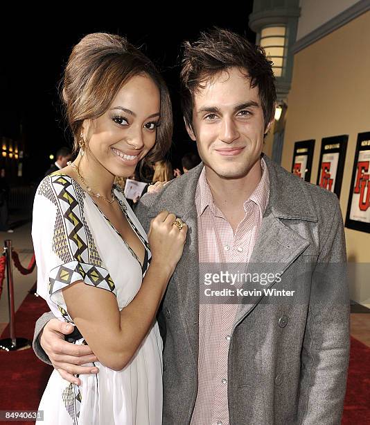 Actress Amber Stevens and Andrew West pose at the premiere of Screen Gems' "Fired Up" at the Pacific Culver Theatre on February 19, 2009 in Culver...