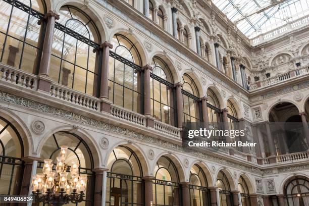 The architecture of the covered Durbar Court, inside the Foreign and Commonwealth Office and part of the former India Office, on 17th September 2017,...