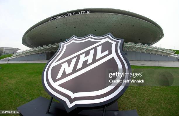 The Mercedes-Benz Arena where the Vancouver Canucks and LA Kings will play an NHL pre-season game, September 19, 2017 in Shanghai, China. The...