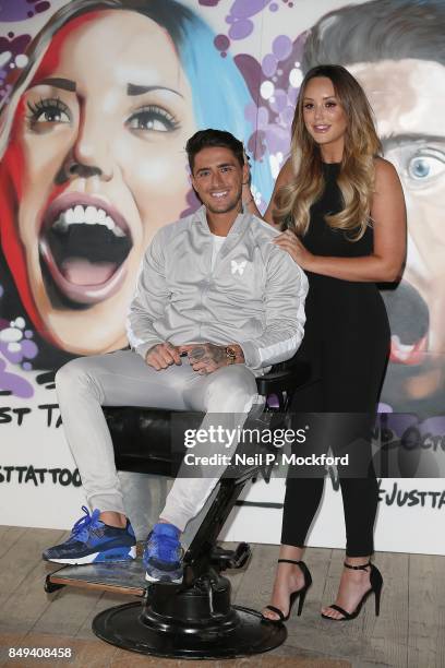 Charlotte Crosby and Stephen Bear at the 'Just Tattoo Of Us: Can You Deal With The Reveal' pop-up tattoo parlour on September 19, 2017 in London,...