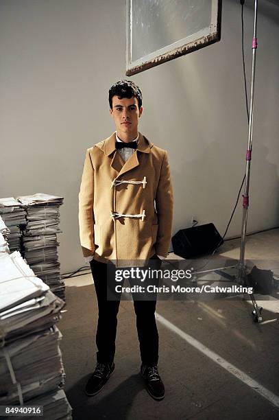 Model poses on the runway at the Band Of Outsiders, Boy Fall 2009 fashion show during Mercedes-Benz Fashion Week at 408 Broadway on February 15, 2009...