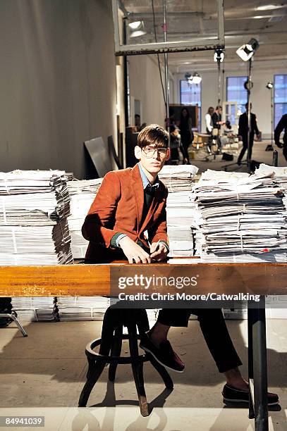 Model poses on the runway at the Band Of Outsiders, Boy Fall 2009 fashion show during Mercedes-Benz Fashion Week at 408 Broadway on February 15, 2009...