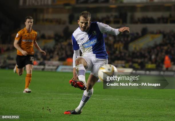Blackburn Rovers' Jordan Rhodes scores the opening goal against Wolverhampton Wanders from the penalty spot during the npower Football League...