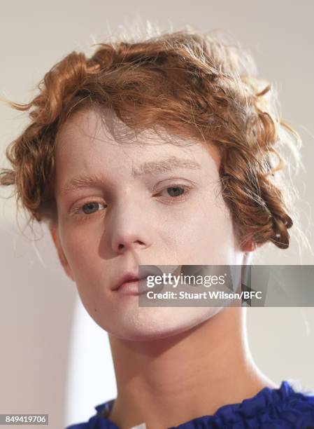 Models showcase designs at the minki presentation during London Fashion Week September 2017 on September 19, 2017 in London, England.